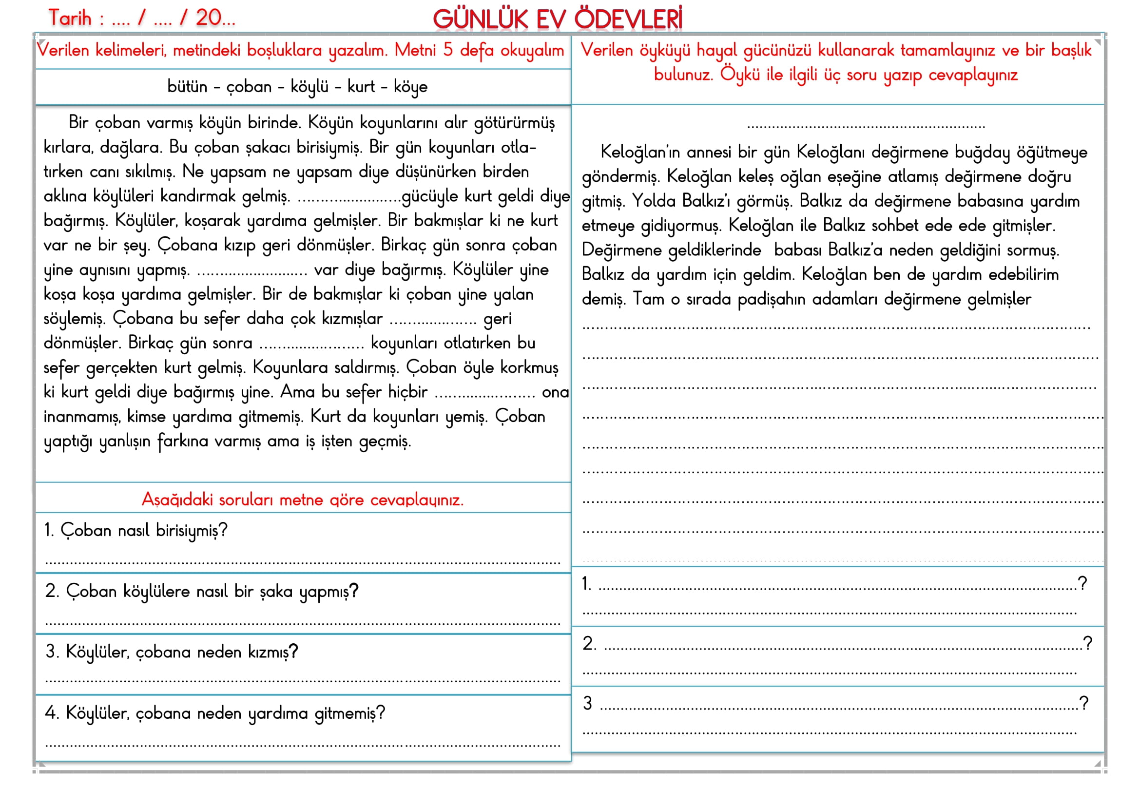 2.Sınıf 02 Haziran 2025 Günlük Ev Ödevi