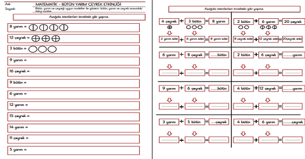 2.Sınıf - Matematik - Bütün Yarım Çeyrek Etkinliği-3