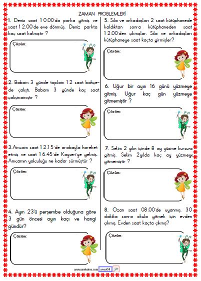 2. Sınıf Matematik Zaman Problemleri Etkinliği 3