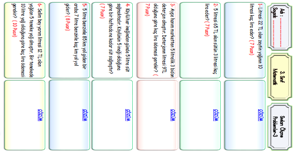 3.Sınıf Matematik Sıvıları Ölçme Problemleri-3