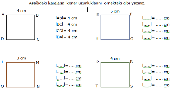 4.Sınıf Matematik Kare ve Dikdörtgenin Kenar Özellikleri Etkinliği 1