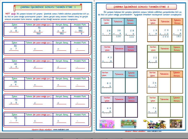 4.Sınıf Matematik Çarpma İşleminde Sonucu Tahmin Etme  (2 Sayfa)