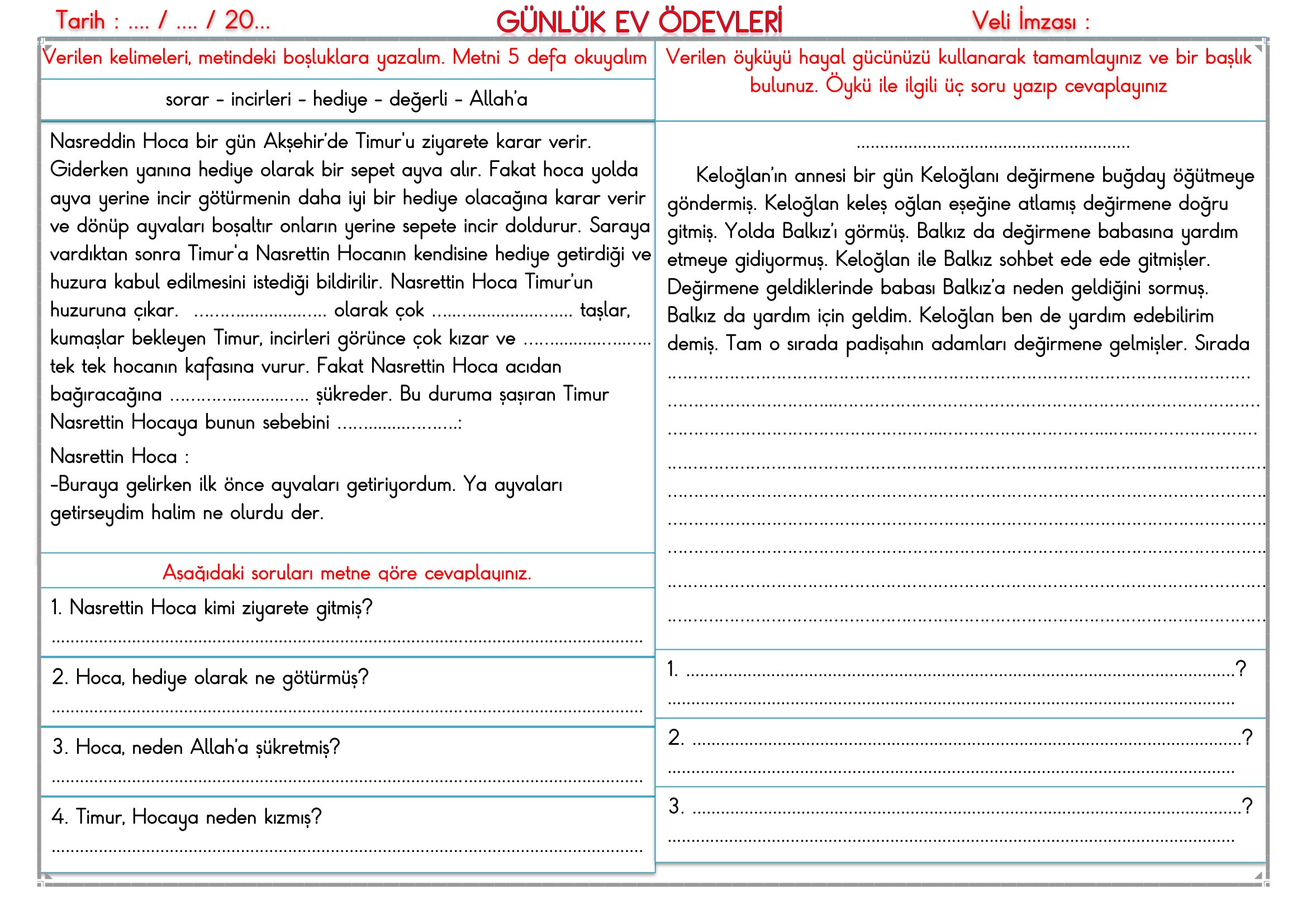 2.Sınıf - 05 Şubat 2026 Günlük Ev Ödevleri