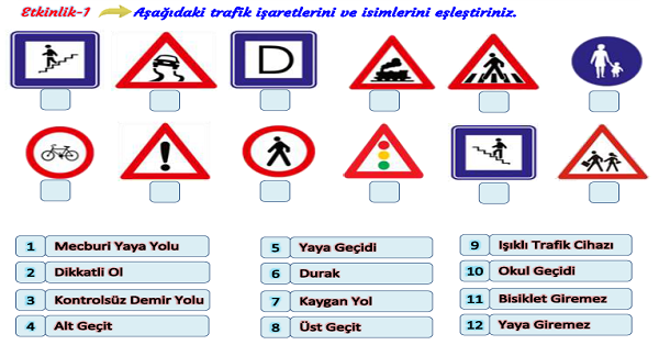 3.Sınıf Hayat Bilgisi Trafik İşaret ve Levhalarını Tanıyalım Etkinliği