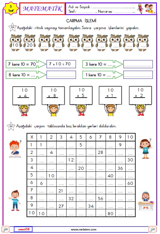 3. Sınıf Matematik Çarpma İşlemi Etkinliği 10