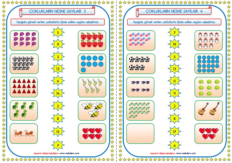 1.Sınıf Matematik Çoklukların Nesne Sayıları 3-4    (2 Sayfa)