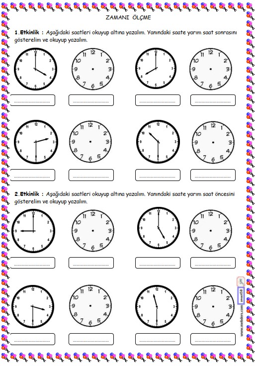 2. Sınıf Matematik Zamanı Ölçme Etkinliği 8