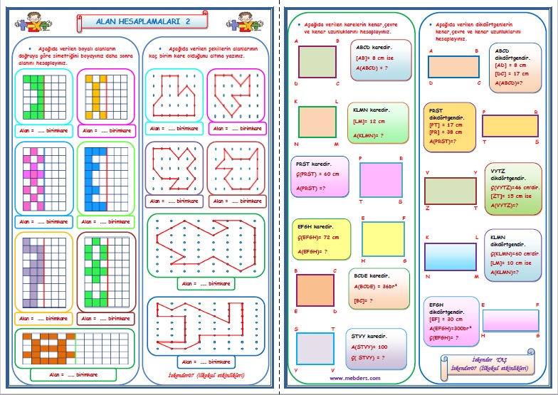 4.Sınıf Matematik Alan Hesaplamaları  2   (2 Sayfa)