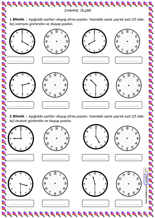 2. Sınıf Matematik Zamanı Ölçme Etkinliği 9