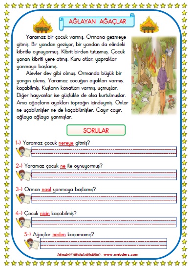 1.Sınıf Türkçe Ağlayan Ağaçlar Okuma Anlama Metin Çalışması  21