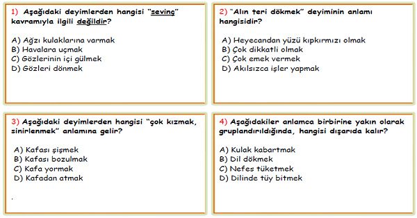 4.Sınıf Türkçe Deyimler Test-4