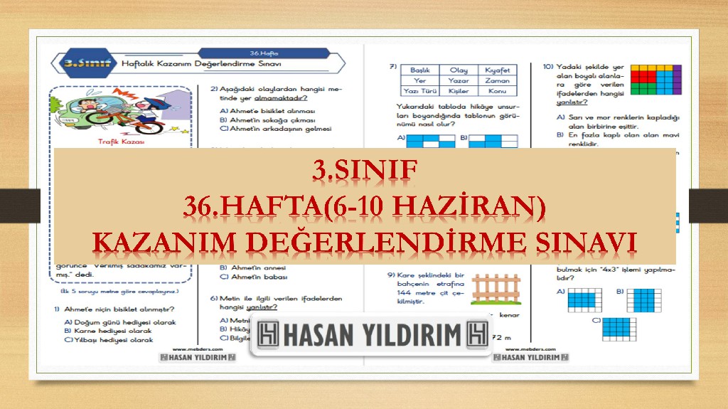 3.Sınıf Haftalık Değerlendirme Testi-36.Hafta(6-10 Haziran)