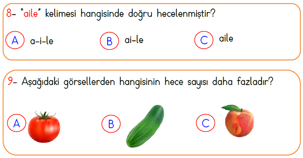 1.Sınıf Türkçe Hece Yaprak Test-2