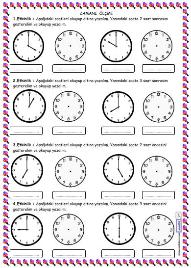 2. Sınıf Matematik Zamanı Ölçme ve Saat Etkinliği 8