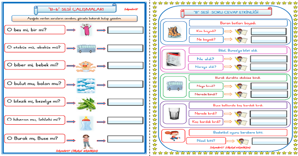 1. Sınıf İlk Okuma Yazma B-b Sesi Soru Cevap ve Mi-Mü Etkinliği