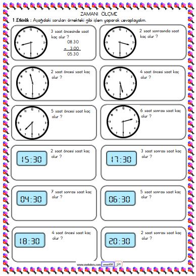 2. Sınıf Matematik Zamanı Ölçme ve Saat Etkinliği 12