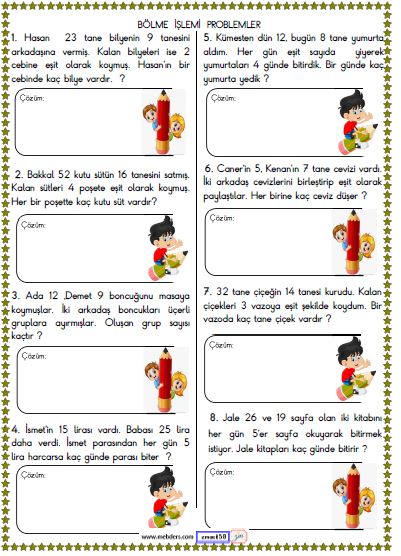 2. Sınıf Matematik Bölme İşlemi Problemler Etkinliği 8