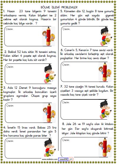 2. Sınıf Matematik Bölme İşlemi Problemler Etkinliği 8