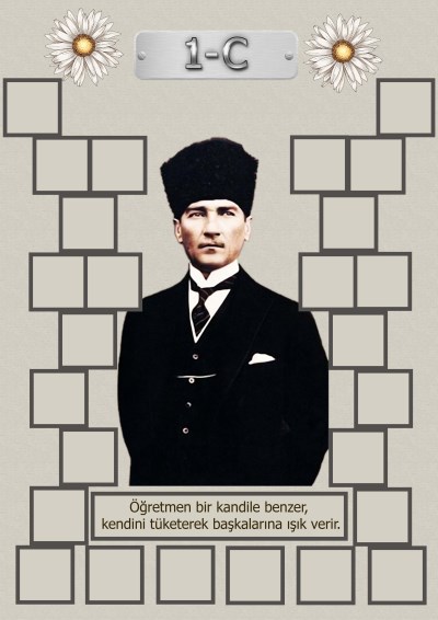 Model 15, 1C şubesi için Atatürk temalı, fotoğraf eklemeli kapı süslemesi - 26 öğrencilik