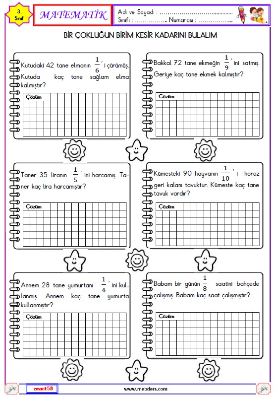 3. Sınıf Matematik Kesirler  Etkinliği 14