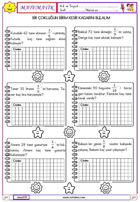 3. Sınıf Matematik Kesirler  Etkinliği 14