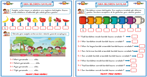 1. Sınıf Matematik Sıra Bildiren Sayılar Etkinlikleri (4 Sayfa)