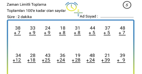 2 Dakika Zaman Limitli Toplama İşlemi Etkinliği 5