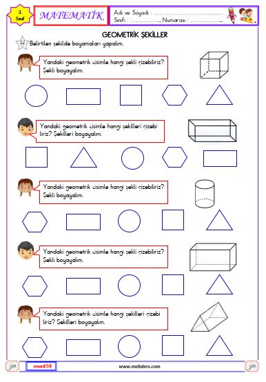 3. Sınıf Matematik Geometrik Şekiller Etkinliği 1