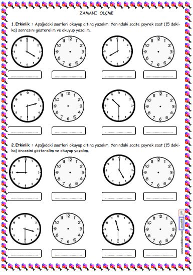 2. Sınıf Matematik Zamanı Ölçme ve Saat Etkinliği 10