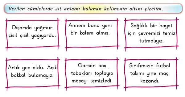 2.Sınıf Türkçe Zıt Anlamlı Kelimeler Etkinliği-3