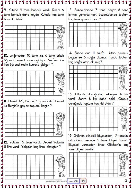 1. Sınıf Matematik Toplama İşlemi Problemleri Etkinliği 4