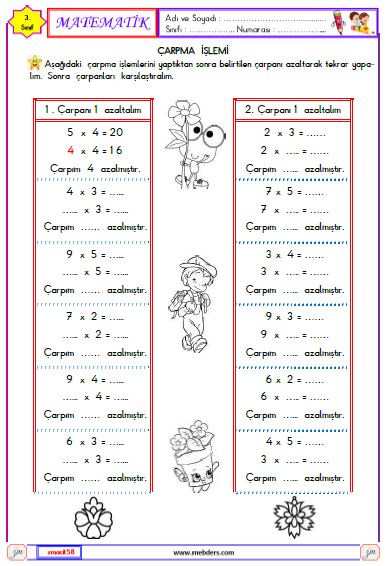 3. Sınıf Matematik Çarpanları Azaltalım Etkinliği