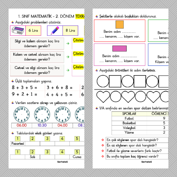 1. Sınıf Matematik - 2. Dönem Tekrar Etkinliği - 8