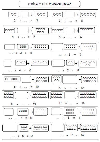 1. Sınıf Matematik Verilmeyen Toplananı Bulma Etkinliği