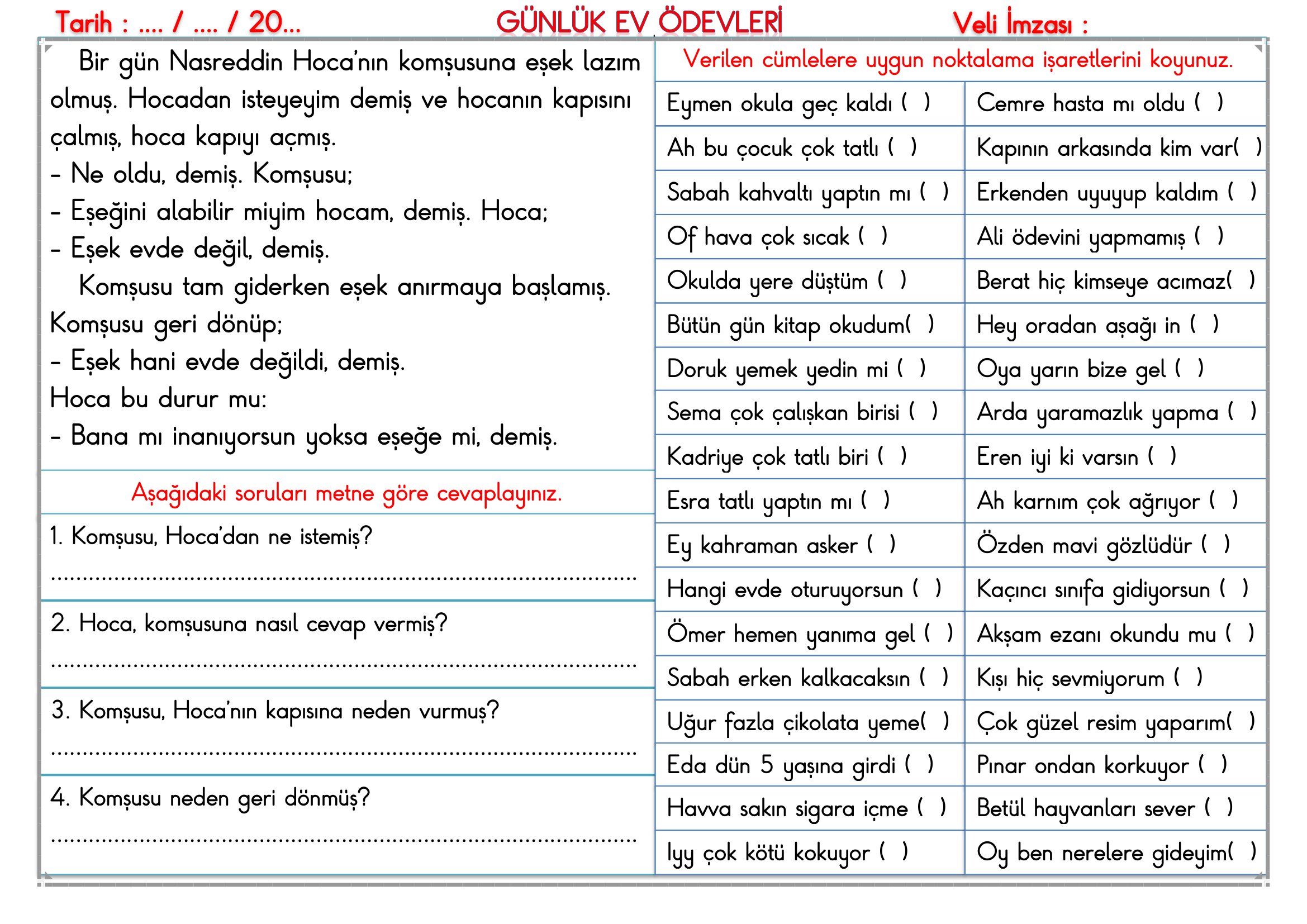 2.Sınıf - 18 Eylül 2026 Günlük Ev Ödevleri