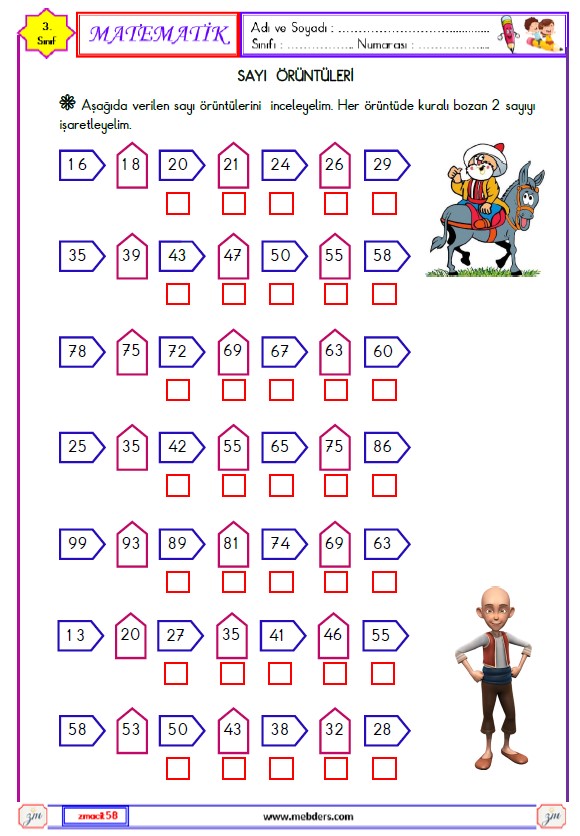 3. Sınıf Matematik Sayı Örüntüleri Etkinliği 3