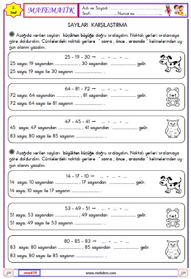 2. Sınıf Matematik Sayıları Karşılaştırma Etkinliği 3