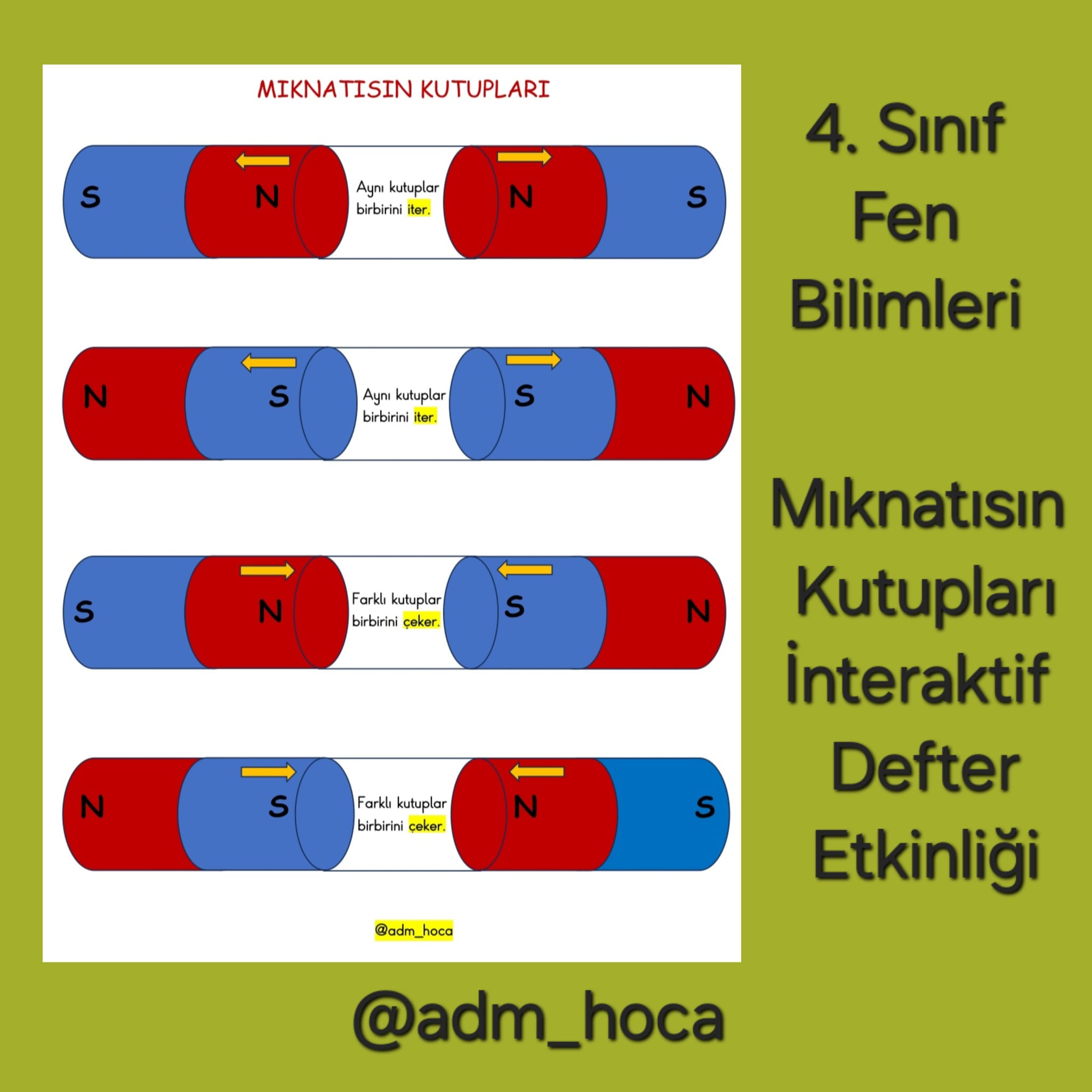 4. Sınıf - Fen Bilimleri - Mıknatısın Kutupları İnteraktif Defter Etkinliği
