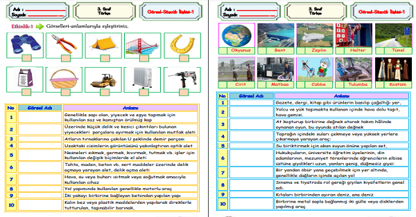 3.Sınıf Türkçe Görsel Kelime İlişkisi Etkinliği