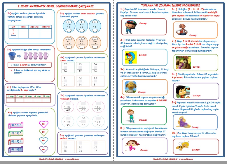 2.Sınıf Matematik Genel Değerlendirme Çalışması  (2 Sayfa)