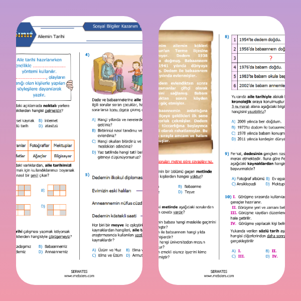 4. Sınıf Sosyal Bilgiler Ailemin Tarihi Kazanım Testi