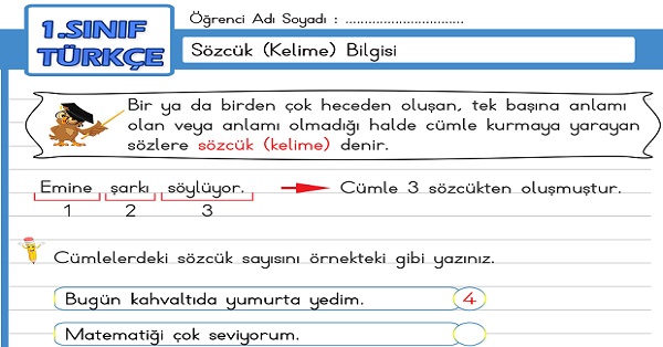 1.Sınıf Türkçe Sözcük Bilgisi Etkinliği