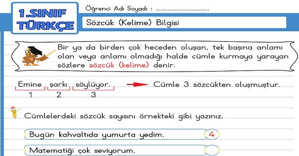 1.Sınıf Türkçe Sözcük Bilgisi Etkinliği