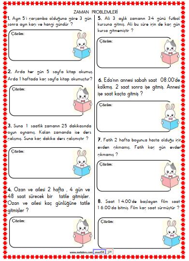 2. Sınıf Matematik Zaman Problemleri Etkinliği 1