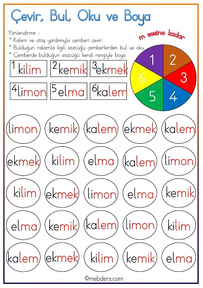 Çevir, Bul, Oku ve Boya Etkinliği - M Sesine Kadar