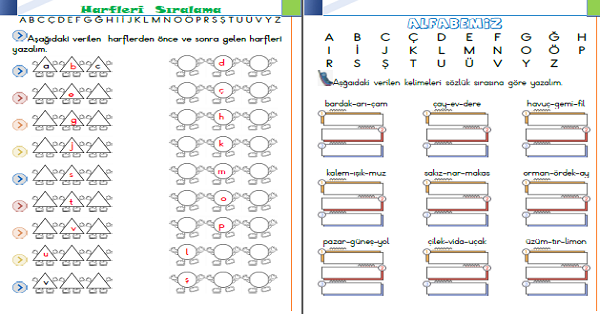 1. Sınıf Türkçe Alfabetik Sıralama (Sözlük Sıralaması)