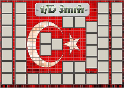 Model 54, 1D şubesi için Türk bayraklı fotoğraf eklemeli kapı süslemesi - 45 öğrencilik