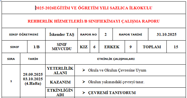 Rehberlik Ekim Ayı Raporu