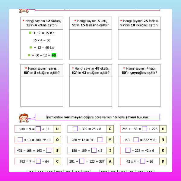 4. Sınıf Matematik - Matematikte Eşitlik Etkinliği