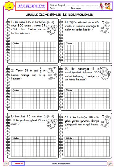 3. Sınıf Matematik Uzunluk Ölçme Birimleri İle İlgili Problemler Etkinliği 2